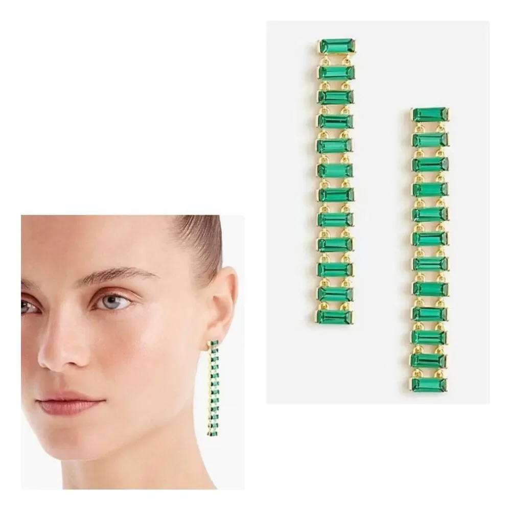🎀 J. CREW Glass Baguette Chain Earrings